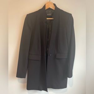 Zara Inverted Lapel Long Line Black Blazer Coat Size Medium